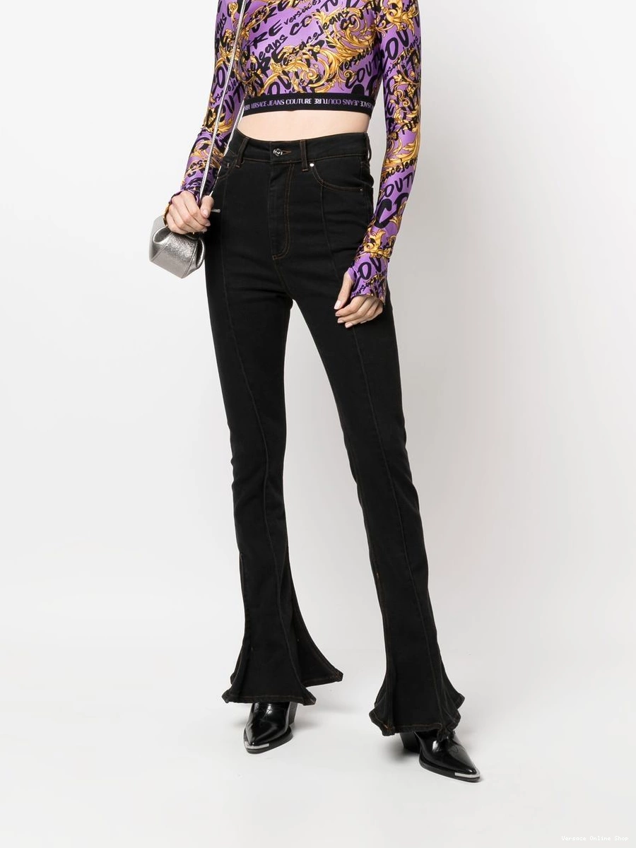 Cheap Couture cropped Garland-print Versace Women Jeans top 0717